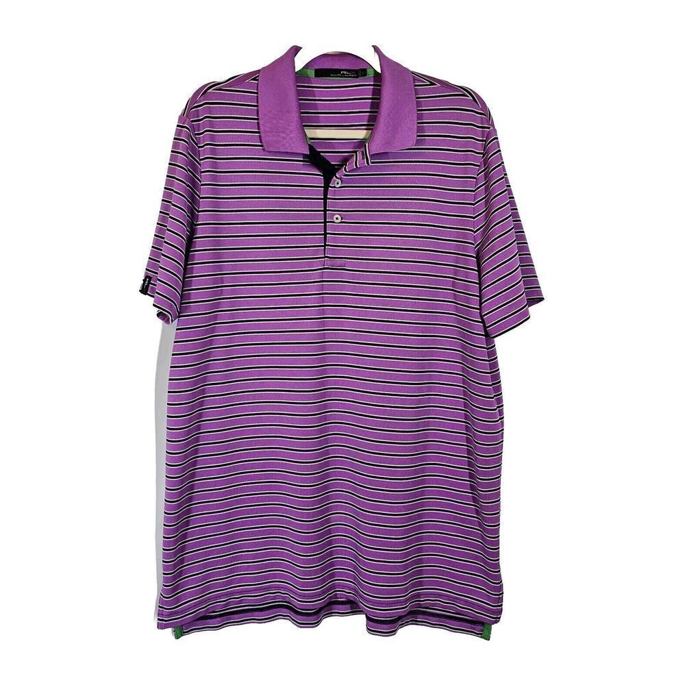 RLX Ralph Lauren Performance Short Sleeve Polo Shirt‎ Golf Purple Striped L
